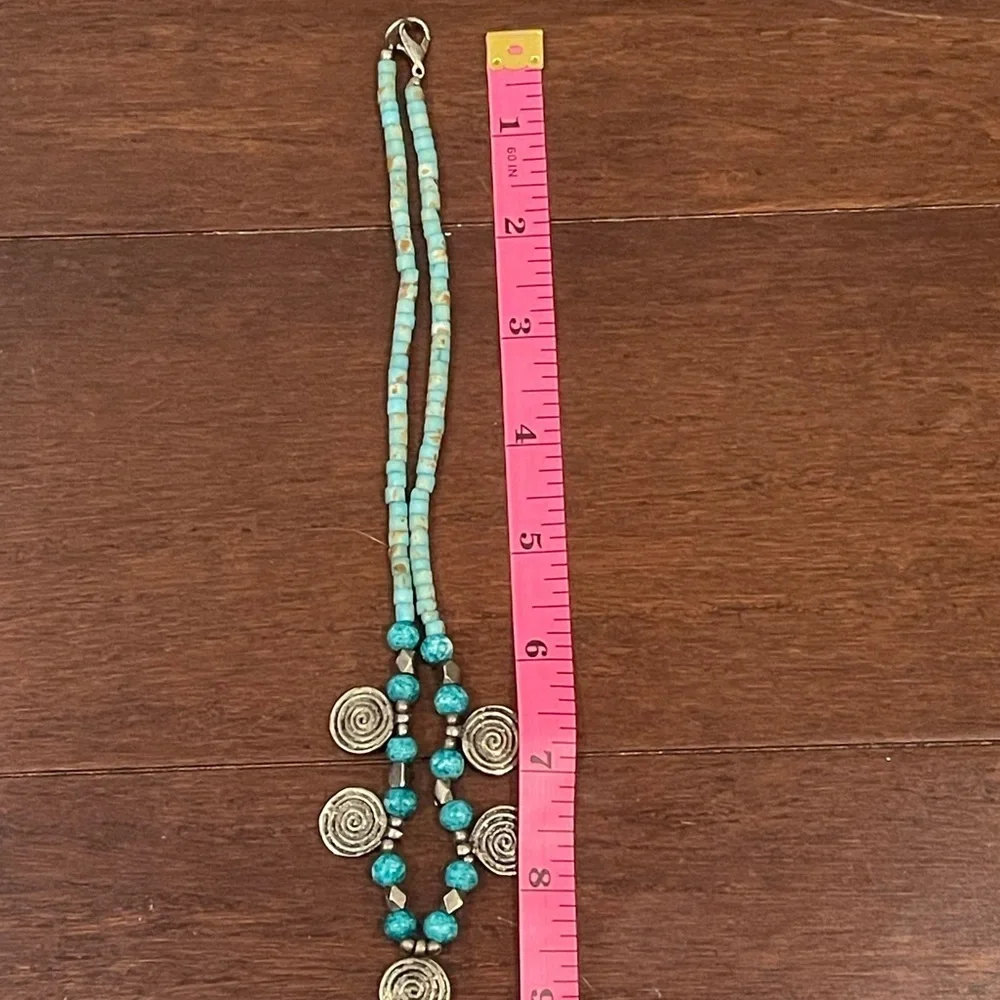 vintage Turquoise and Silver Beaded Necklace
